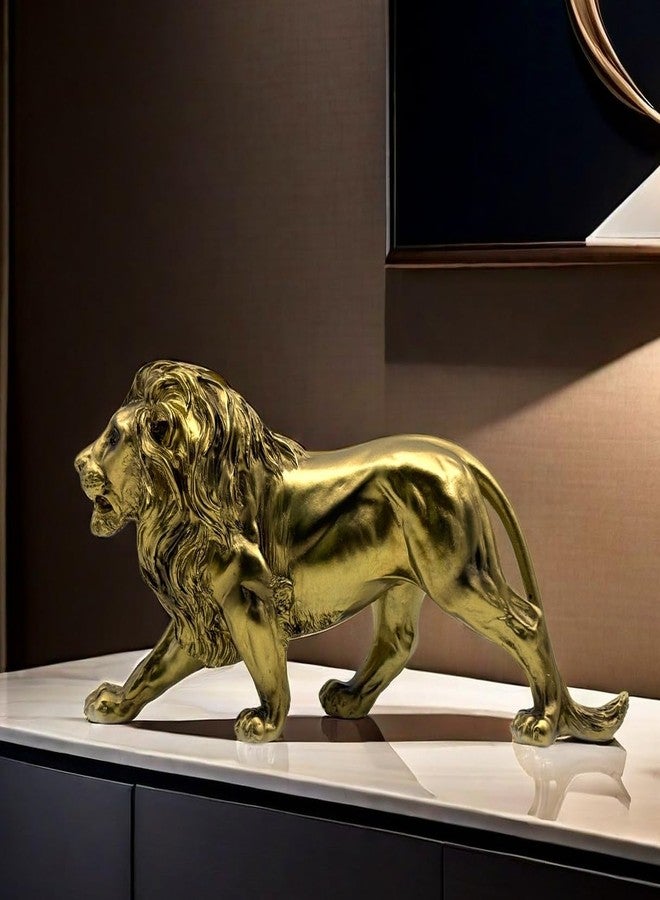 SHTWX Strong Lion Statue Figurine Sculpture Resin Collectible Gifts for Lion Lover Office Home Decor Desk Accessories Decoration Garden Figurines Outdoor Decor Gold - Image 1
